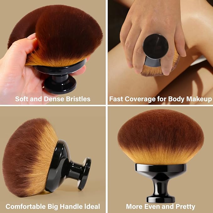 Extra Large Body Makeup Brush For Self Tanner, Leg Makeup &Bronzer Blend,90 mm Wide-headed Kabuki Brush Provides More Even &Pretty Application, Sunscreen Face& Back Makeup Brush, Wet&Dry Use- Black