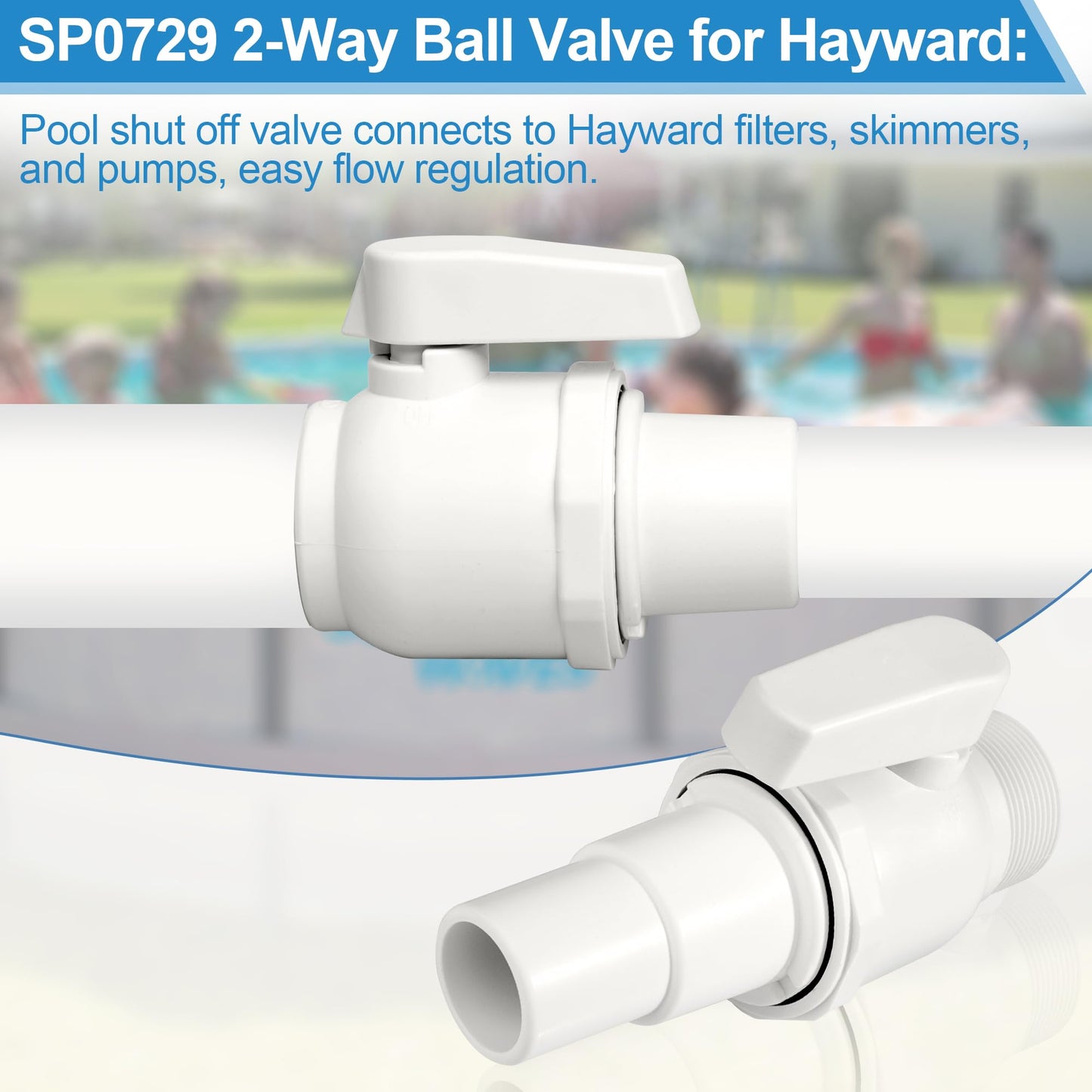 Upgrade SP0729 Ball Valve for Hayward Pool Filter Valve, Econoline 2-Way Pool Shut Off Valve 1.5" MIP x 1.5” - 1.25”, Above Ground Pool Filter Parts