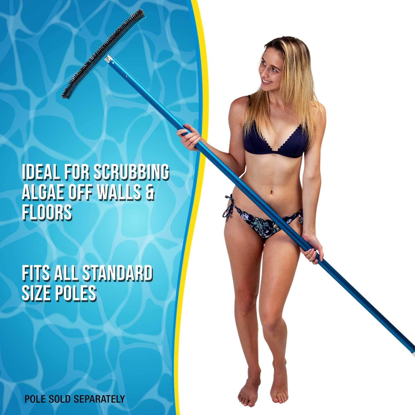 U.S. Pool Supply Pool Brush Head for Inground Pools - 18" Stainless Steel Pool Brush, Metal Wire Bristles, Scrubbing Scrubber Brushes - Remove Calcium Build-Up on Tiles, Rust Stains on Concrete Walls