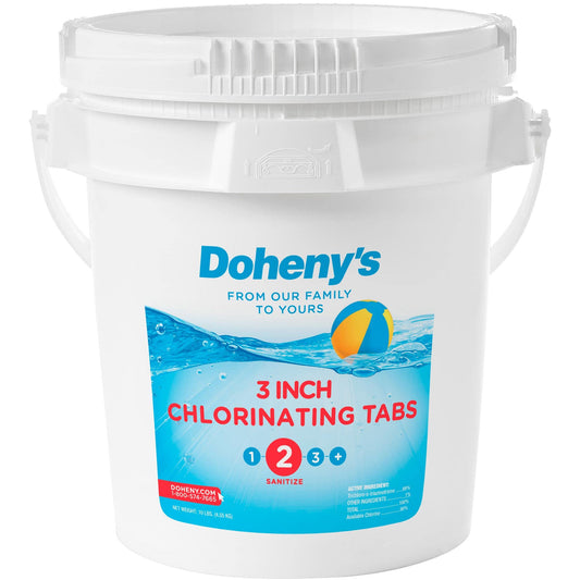 Doheny’s 3-Inch Stabilized Chlorine Tablets | 99% Pure Tri-Chlor, 90% Available Chlorine | Long-Lasting, UV-Protected, Slow-Dissolving Pool Sanitizer | Individually Wrapped, Childproof 8lb Bucket