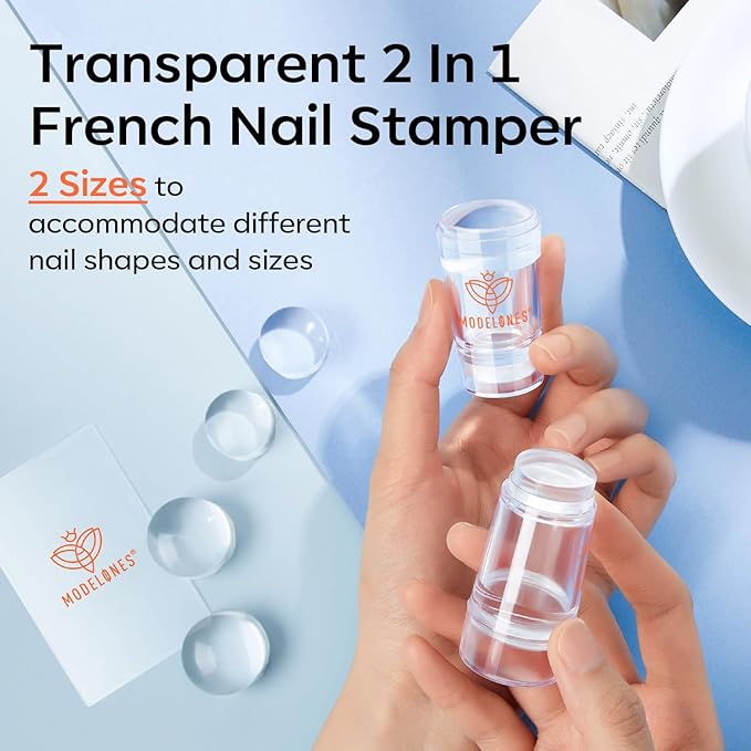 modelones French Tip Tool- 6 Pcs Nail Stamp French Manicure Kit Suitable for DIY Together with Gel Nail Polish Art Tips Printing Tool Kit