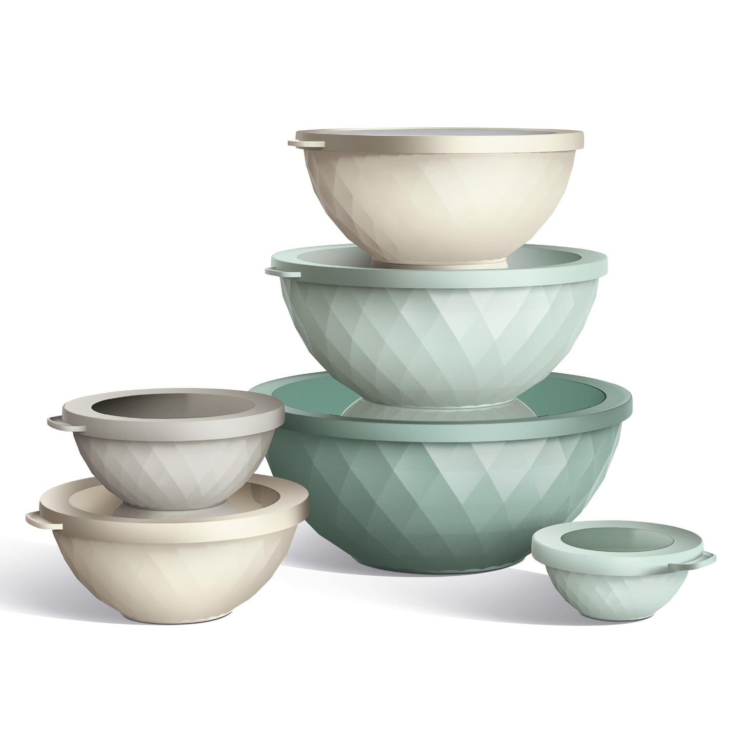 COOK WITH COLOR Mixing Bowls with Lids - 12 Piece Plastic Nesting Bowls Set includes 6 Prep Bowls and 6 Lids, Diamond Design - Microwave Safe (Mint)