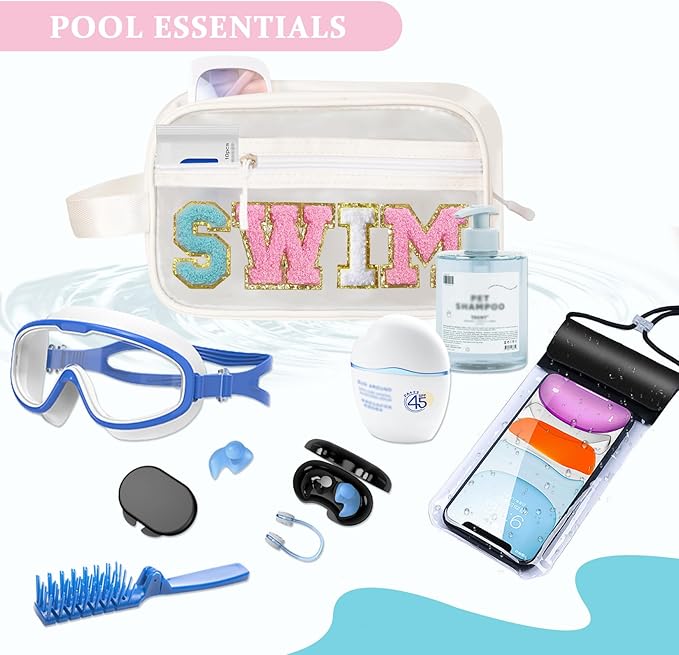 COSHAYSOO Clear SWIM Bag Waterproof Valentines Grab Bag Gifts for Women Teen Girls Swimmer Team Coach, Swimming Pool Accessories Organizer Transparent Makeup Toiletry Bag Beach Travel Cosmetic Pouch