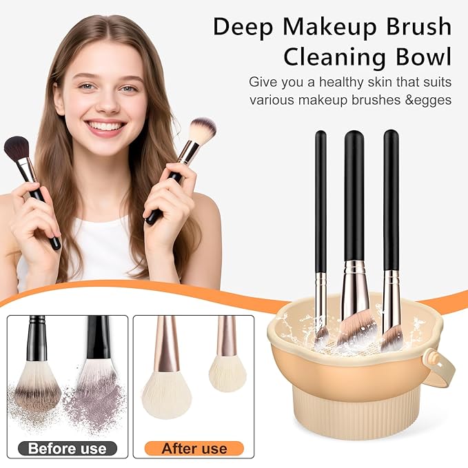 senbowe 3 in 1 Makeup Brush Cleaner Mat, Silicone Makeup Brush Cleaner Bowl Cosmetic Brushes Cleaning Pad Tool Organizer for Storage and Air Drying, Make Up Brush Washing Tool for Sponge