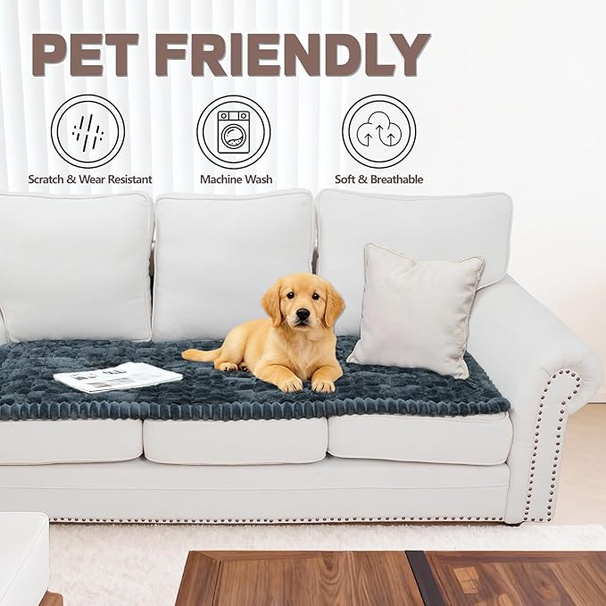Waterproof Couch Cover for Dogs Washable,Non Slip Fuzzy Durable Couch Covers for 3 Cushion Sofa Pet Friendly Sofa Cover Dog Thick Soft Slipcovers Protector Couches Mat Bed (Grey, 27.6" x 82.7")