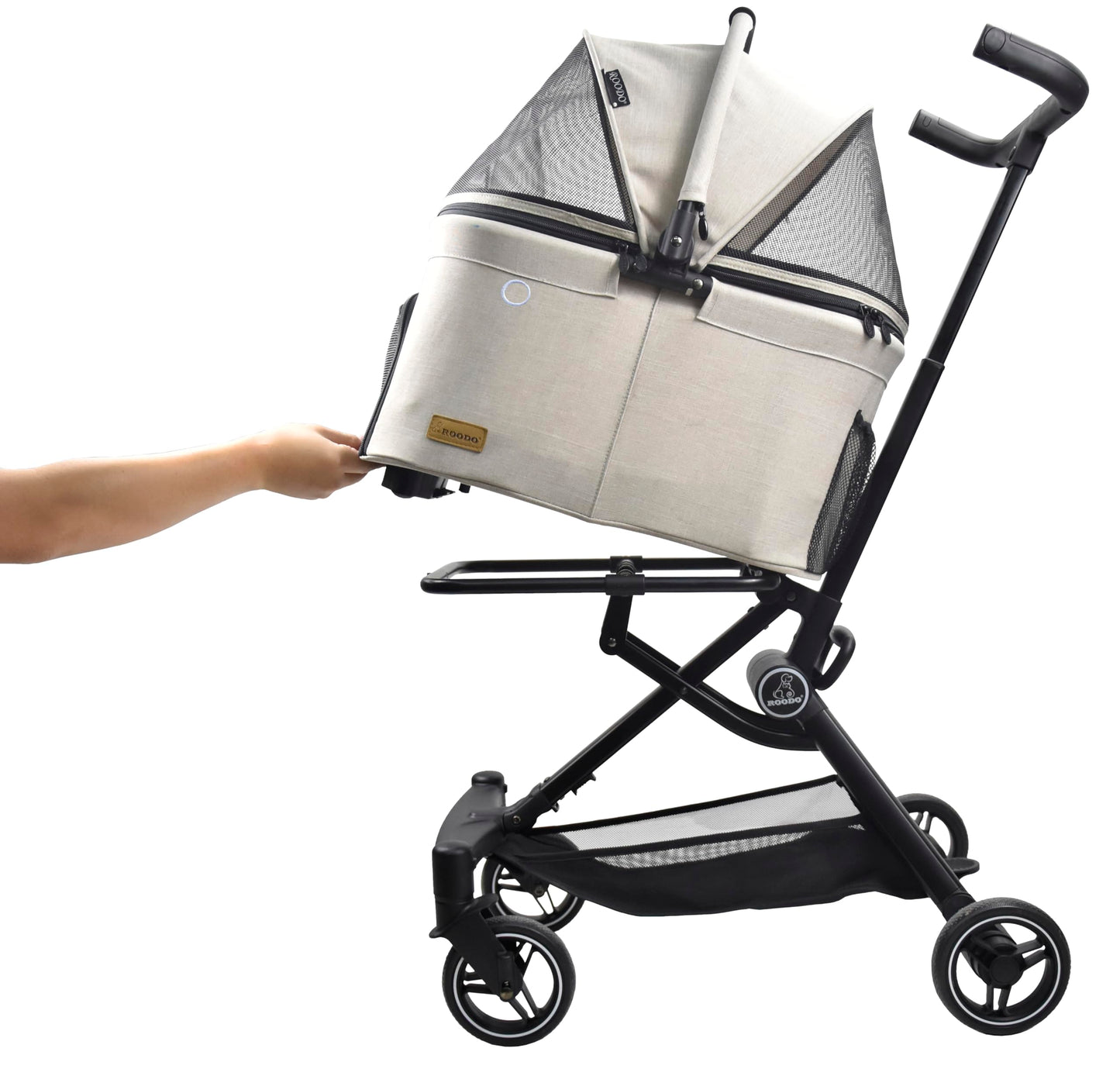 ROODO 2026 Upgraded Version 3 in 1 Dog Cat Stroller with Detachable Carrier Lightweight Folding Portable All Terrain Pet Travel System Puppy Kitty Doggie Bunny Stroller for 30lbs (Light Grey)