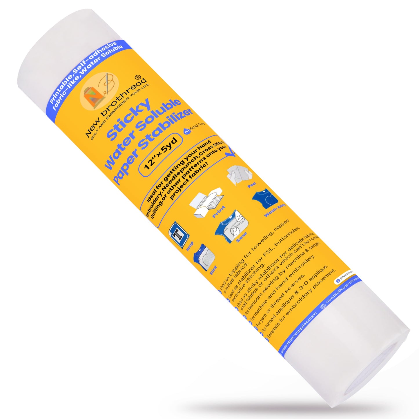 New brothread 12" x5YDS Sticky Water Soluble Embroidery Stabilizer Paper Stabilizer - Medium Weight - Allowed for Drawing Patterns Best for Hand & Machine Embroidery