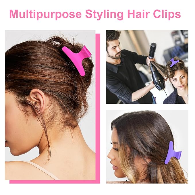 Ondder Purple Hot Pink Butterfly Hair Claw Clips for Styling & Sectioning - Pro Clamp Clips for Makeup, Cutting & Coloring - Hair Accessories for Women & Girls
