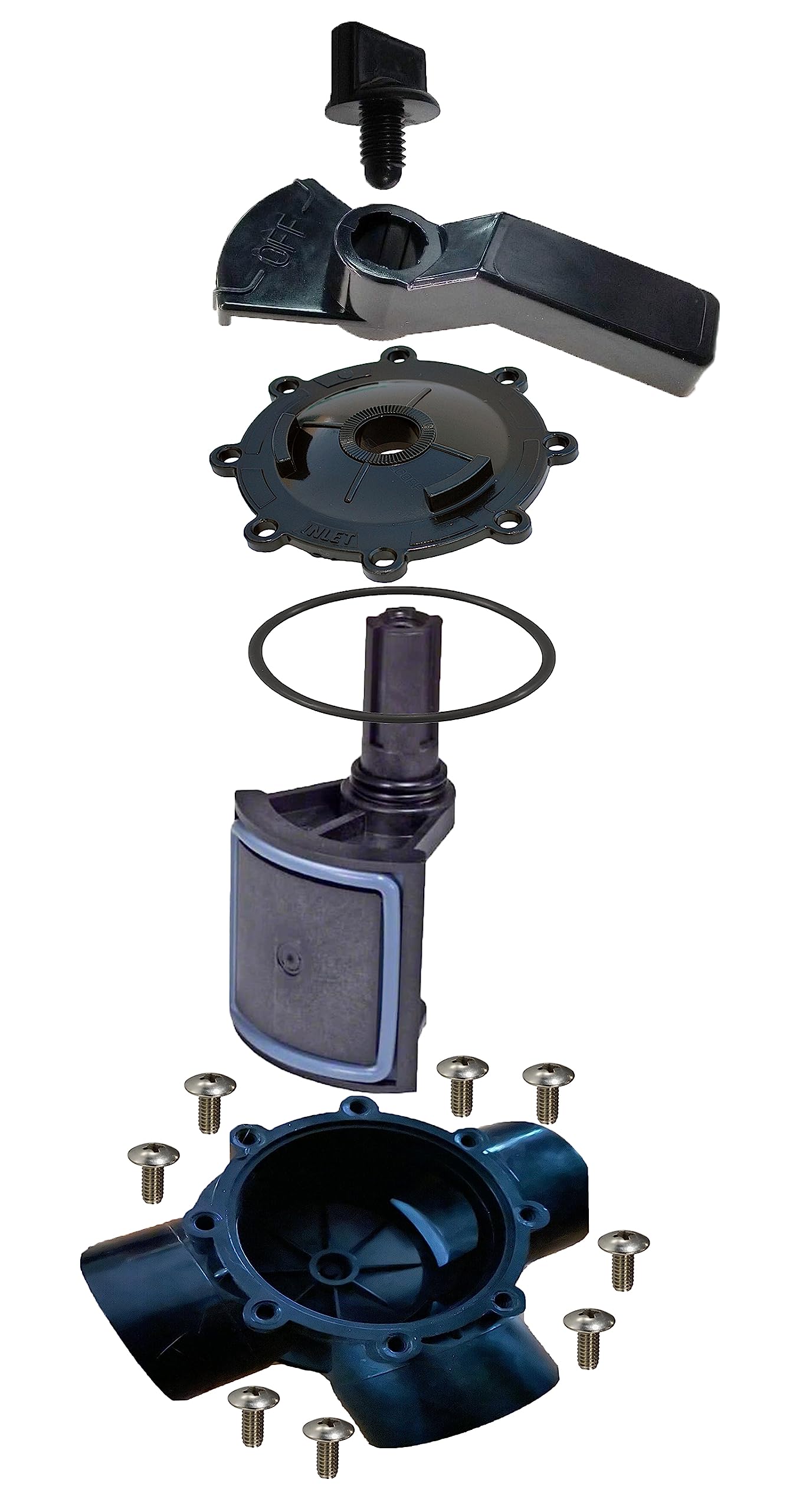 ATIE 2-Port/3-Port Pool Valve Rebuild Complete Kit Compatible with Jandy 2-way/3-way 4715, 4716, 4717 Valve and Gray Valves with Diverter Valve 4720, Cover 4606, Handle 7433 (1 Pack)