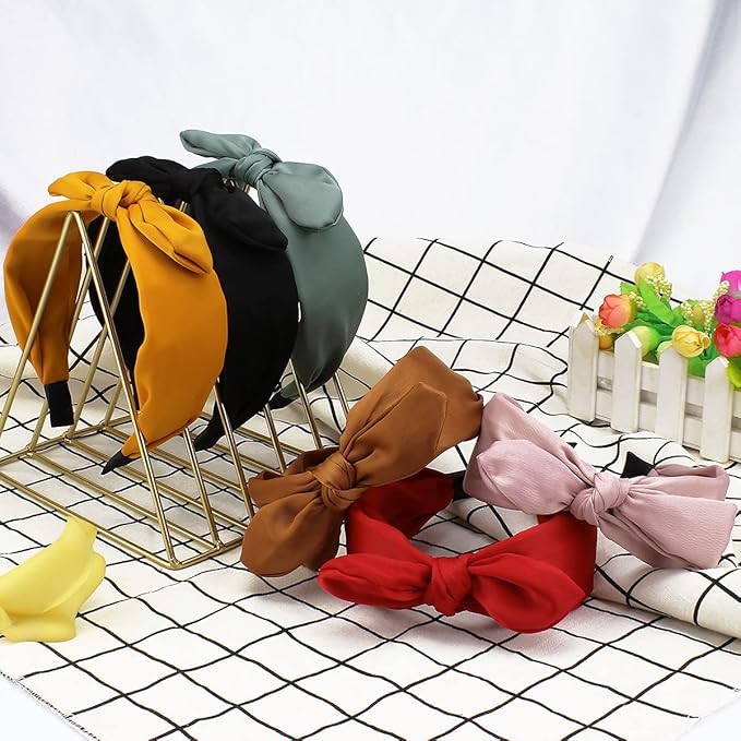 Jaciya Knotted Bow Headbands for Women Girls Turban Headbands Wide Knot Hairband