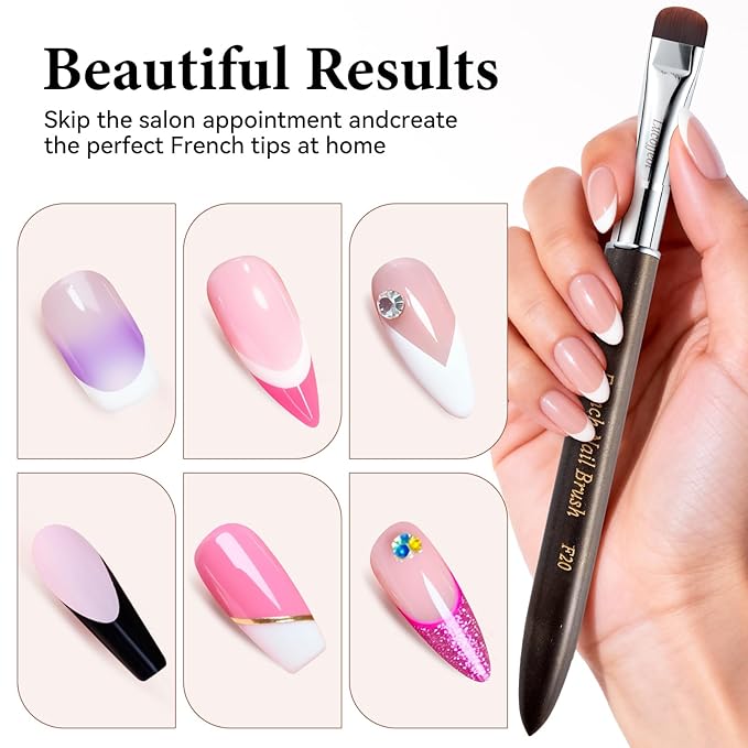 Nail Art Brush,2-in-1 French Tip and Cuticle Cleanup Brush for Gel Polish,Professional Nail Tool with Wooden Handle（French F18）