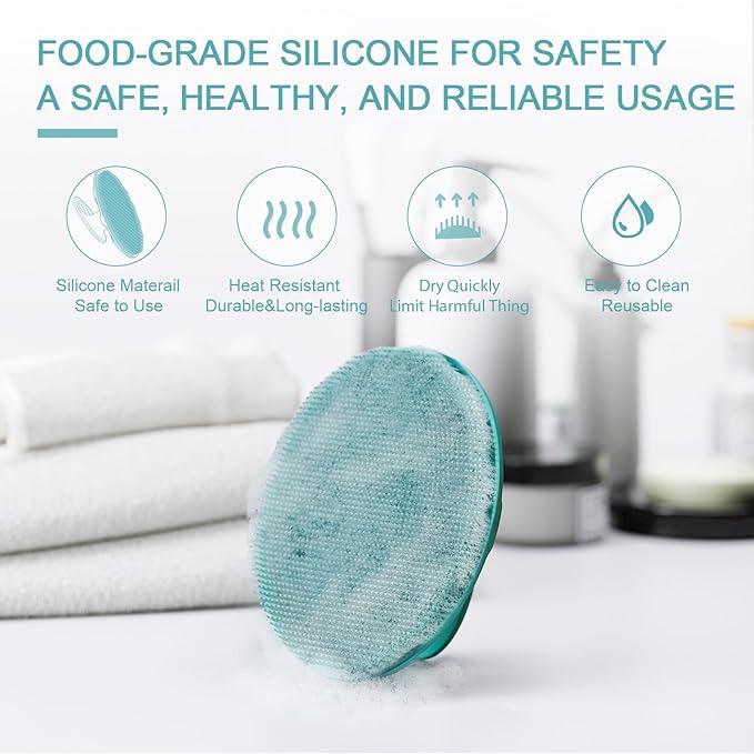 BEAUTAIL Silicone Body Scrubber Shower Bath Wash Brush Gentle Exfoliating Scrub Cleansing Loofah for Women Men Baby Sensitive Skin, Easy to Clean, Lather Nicely, More Hygienic, 1 Pack, Cyan