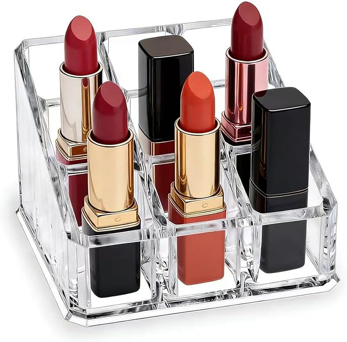 Clear Acrylic Lipstick Lip Gloss Organizer 9 Slots Small Comestic Display Holder for Nail Polish Essential Oil