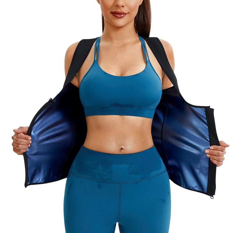Junlan Sauna Suit for Women Waist Trainer Vest for Women Sweat Tank Top Shaper for Women with Zipper (Blue, 4X-Large)