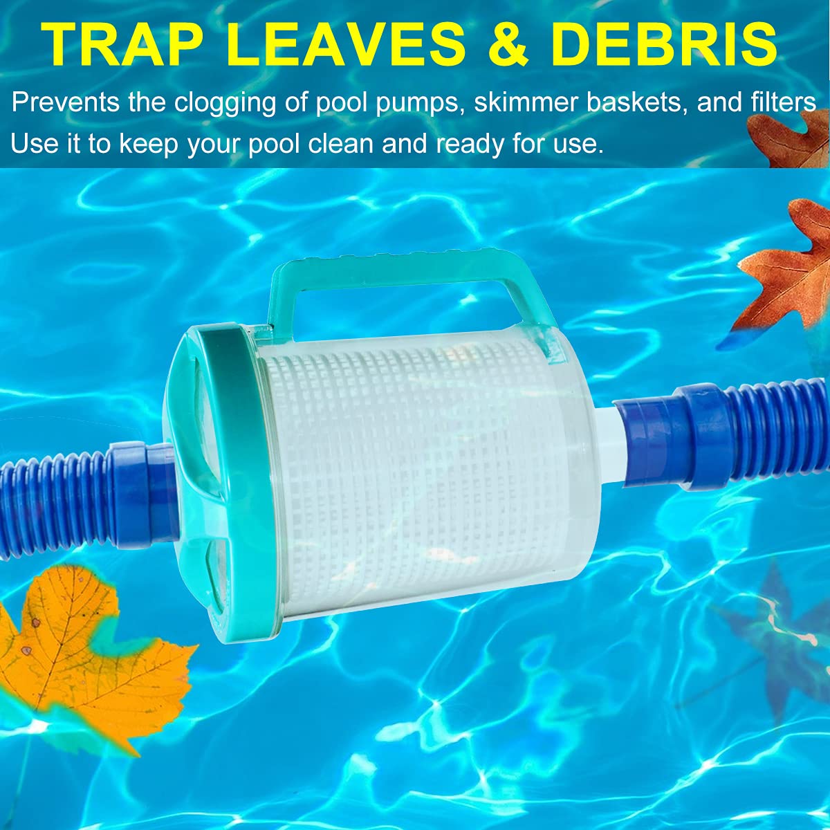 Leaf Canister Catcher In-line Leaf Canister for Pool & Spa, With Mesh Basket & 5 Skimmer Socks, For Suction Manual & Automatic Pool Cleaners (White)