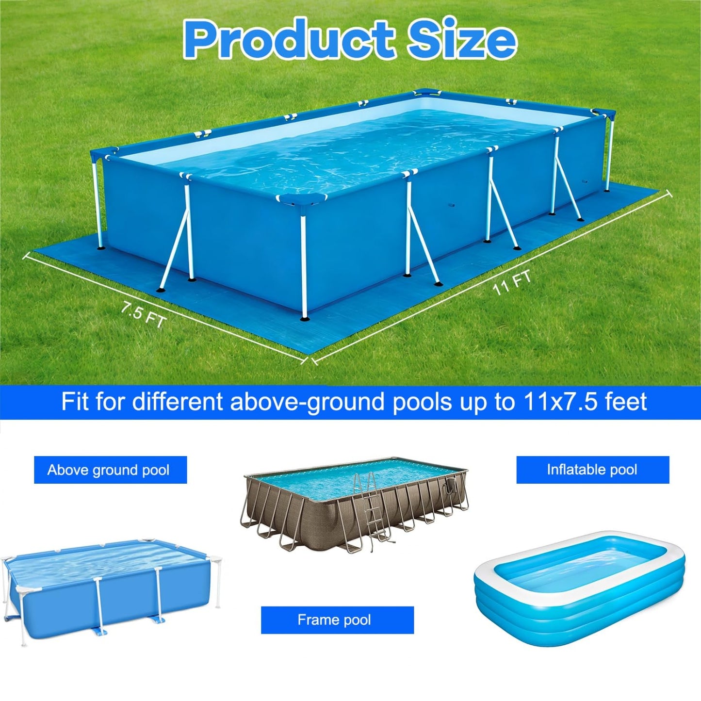 Gonioa 11 x 7.8 FT Pool Pad Tarp for Under Pool Liner Pad Under Pool Mat for Above Ground Pools, Thickened Pools Tarp Pools Ground Pads to Prevent Puncture and Extend Liner Life