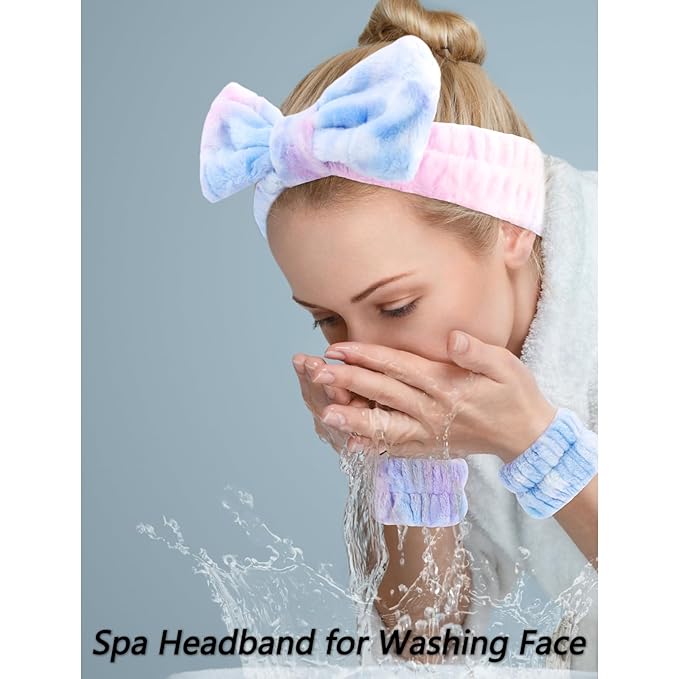 VELSCRUN Spa Headband, Makeup Face Wash Skincare Headbands, Bow Hair Band Party Favors for Washing Face, Stocking Stuffers For Women Teen Girls Christmas Gifts Hair Accessories Multicolor