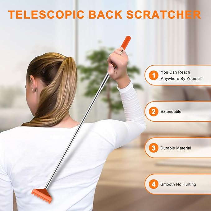 NICEMOVIC 6 Pack Back Scratcher for Women Men, Christmas Stocking Stuffers, Prizes for Adults, White Elephant Gifts for Adults, Extendable Bulk Back Massager Tool for Thanksgiving Birthday (Orange)