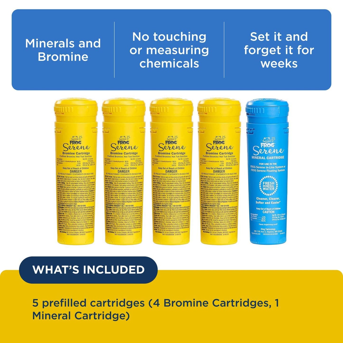FROG Serene Replacement Mineral and Bromine Cartridge Kit for use with Hot Tub FROG Serene Floating Sanitizing System - Prefilled for Quick & Easy Hot Tub Maintenance - 4 Month Bundle