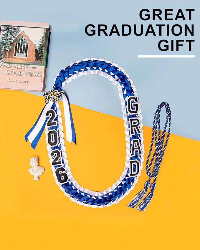 ALKB 2026 Graduation Lei Set - Two-Tone Braided Ribbon with Honor Cord, Unisex Graduation Gift for Graduates, Polyester