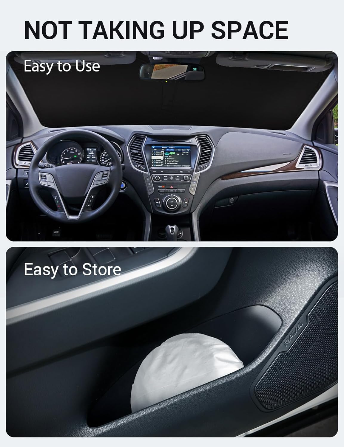 Proadsy 2026 Upgrade Windshield Sun Shade Custom Fit 2013-2018 Santa Foldable Front Sunshade Protector Sun Visor Blocks UV Rays Keep Car Cooler