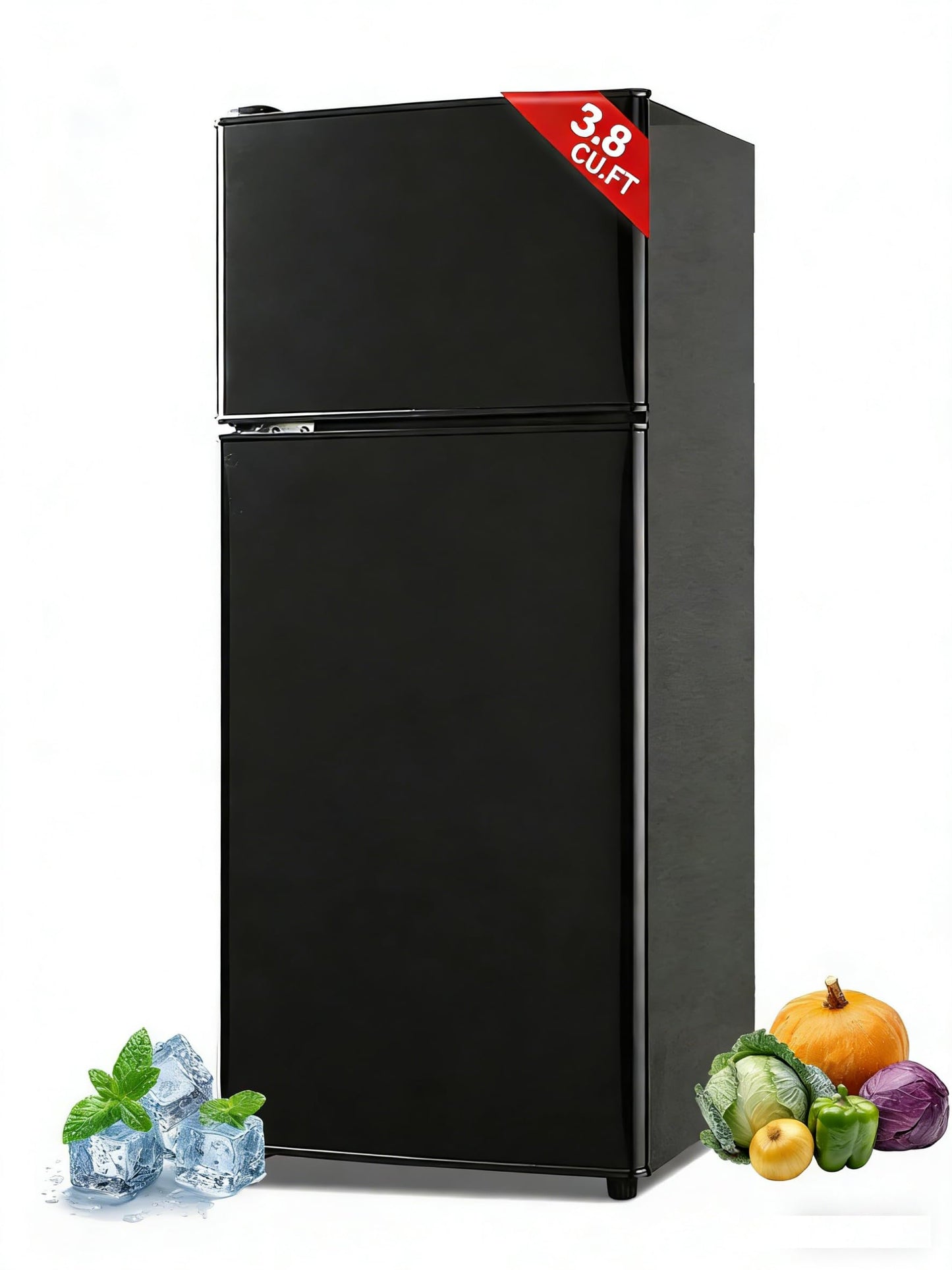 KRIB BLING Refrigerator with Freezer 3.8 Cu.Ft with 7 Level Adjustable Thermostat Control 2 Door Lock Fresh Energy Saving Top-Freezer Compact Refrigerator Black