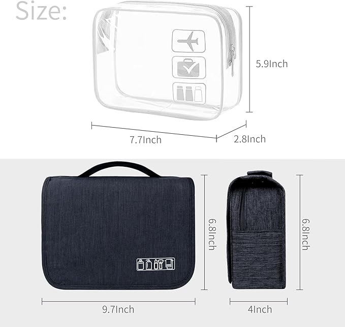 Large Capacity Toiletry Bag Travel Bag with Hanging Hook for Men and Women Waterproof Travel Cosmetic Bag Bathroom Bag,with TSA Approved Zippers Clear Travel Makeup Bag Carry-on
