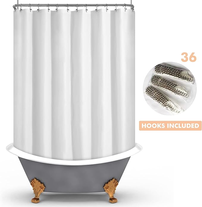 Mrs Awesome White Clawfoot Tub Shower Curtain or Liner with 12 Magnets - Free 36 Hooks Included, Waterproof PEVA, 180" x 70", White