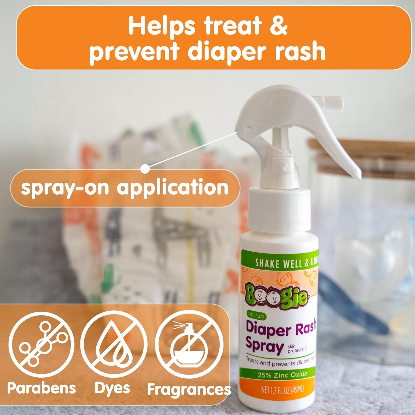 Boogie No-Rub Diaper Rash Spray - (3 Pack) 1.7 fl oz - Diaper Cream Spray for Infants and Babies - Touch-Free Application - Baby Essentials