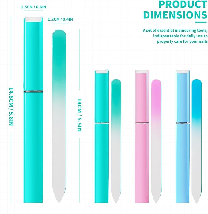 3-Pack Crystal Glass Nail Files with Case – Double-Sided Etched for Gentle Shaping & Stronger Nails, Reusable Travel Manicure Set, Unique Gift for Women Adults