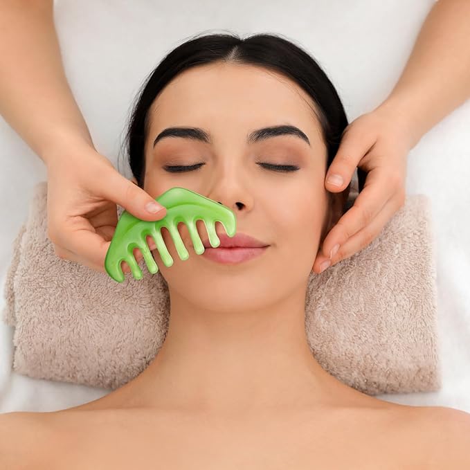 Geiserailie 2 Pcs Jade Combs Esthetician Supplies Massage Stone Hair Gua Sha Scraping Scalp Comb Facial Massage Tool Handheld Head Tools Head Caring Therapy Valentines for Women(Fashion Style)
