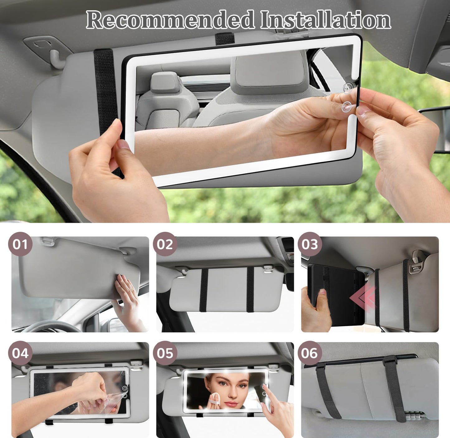 Led Sun Visor Vanity Mirror, Upgraded Large Car Mirrors with Lights, Dimmable Light up Vanity Makeup Mirror for Car,Rechargeable Universal Rear View Visor Mirrors