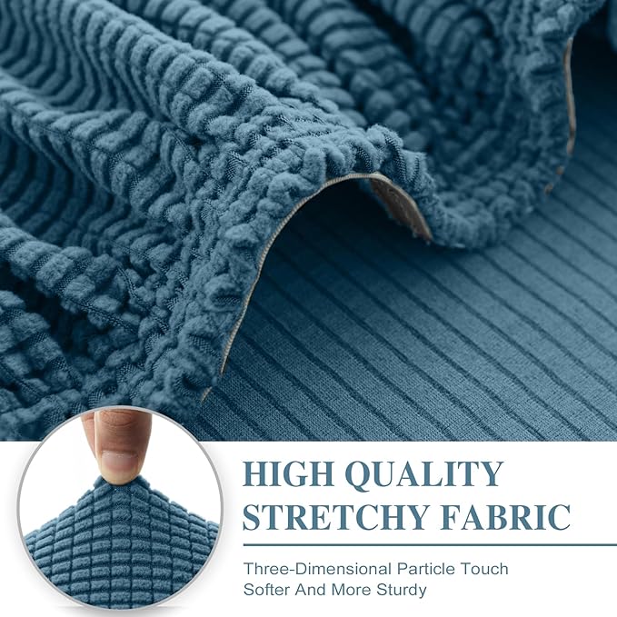 Couch Cushion Covers for Sectional Sofa L Shape Washable Separate Seat Chaise Couch Cover Stretch Sofa Slipcovers with 2 Pcs Pillowcases(2 Seater + 1 Chaise, Blue)