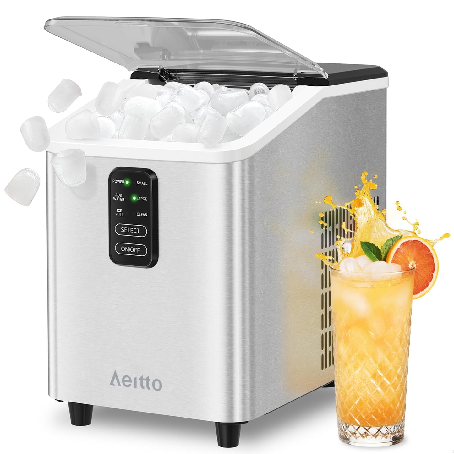 Ice Makers Bullet Ice Ice Makers Countertop 8 Cubes 2 Sizes of Bullet Ice, Portable Machine with Self-Cleaning