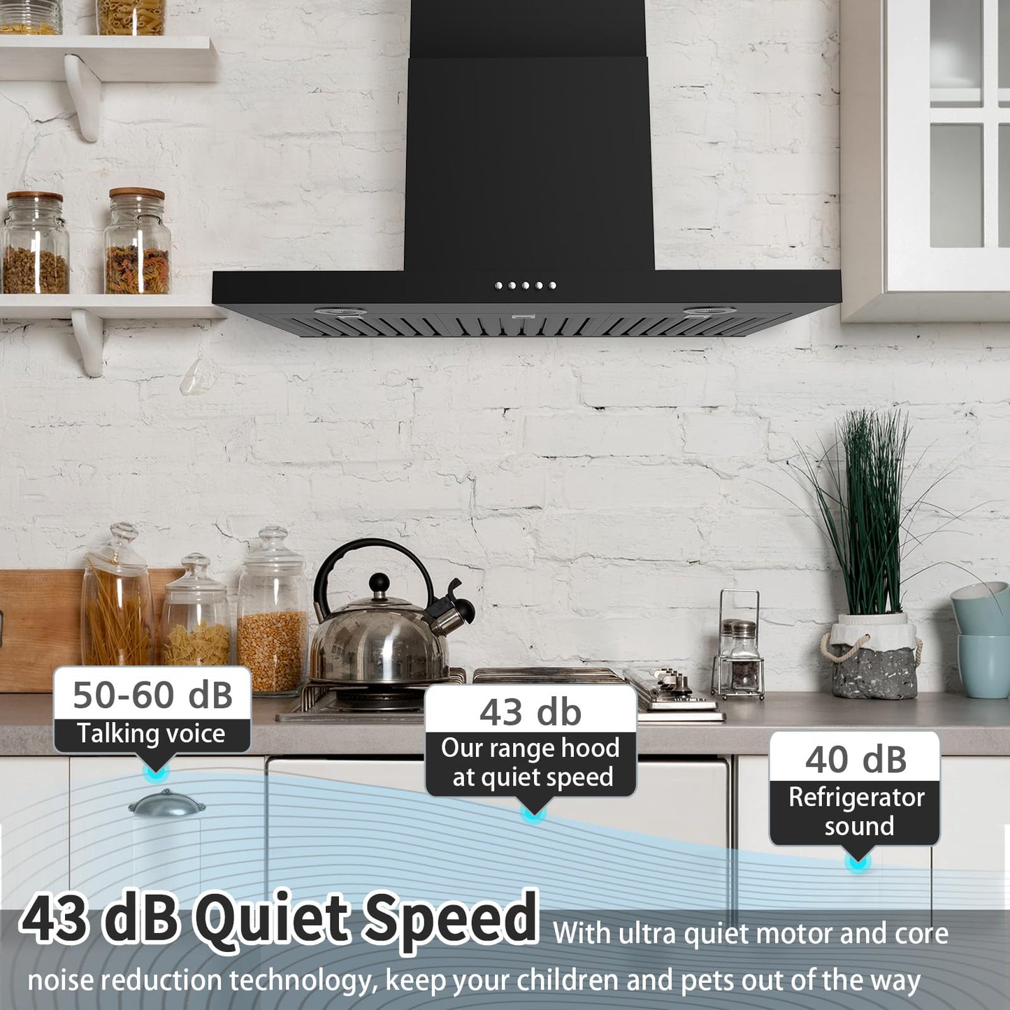 ONEEON 24" Range Hood - 650 CFM Wall Mount Kitchen Exhaust with 3 Speed Fan, LED Lights, Push Button, Ultra-thin Body, Chimney Style Stove Vent Hood & Ducted Exhaust Vent, Black