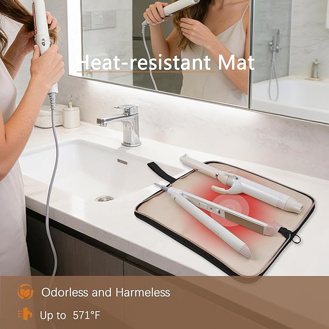Hair Tool Organizer Heat Resistant Mat for Flat Iron Case Hot Tools Curling Iron Holder Hair Tools Travel Bag for Straightener Brush Pad Pouch Hairstylist Essentials(Black)