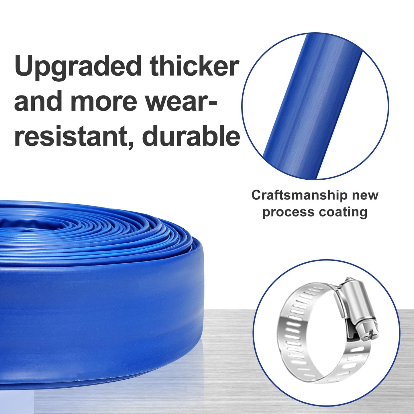 YASHINE PVC HOSE 1-1/2"*100ft, Pool Backwash Hose, Heavy Duty Reinforced Blue PVC Lay Flat Water, For Swimming Drain Pools and Clean Filters, with 2 Clamp