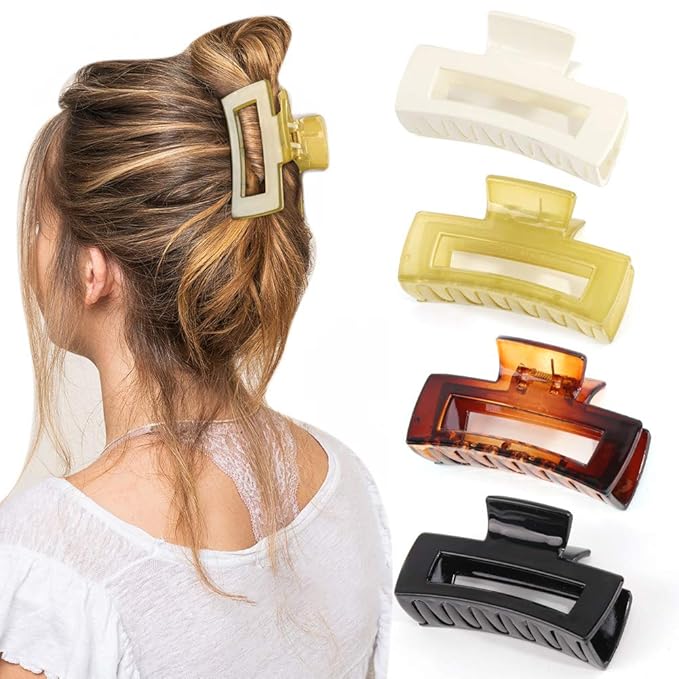 Canitor Hair Claw Clips for Thin Hair 3.1 inches Acrylic Rectangular Hair Clips Tortoise Barrettes French Design Banana Jaw Clips Hair Clips Non-slip Clip
