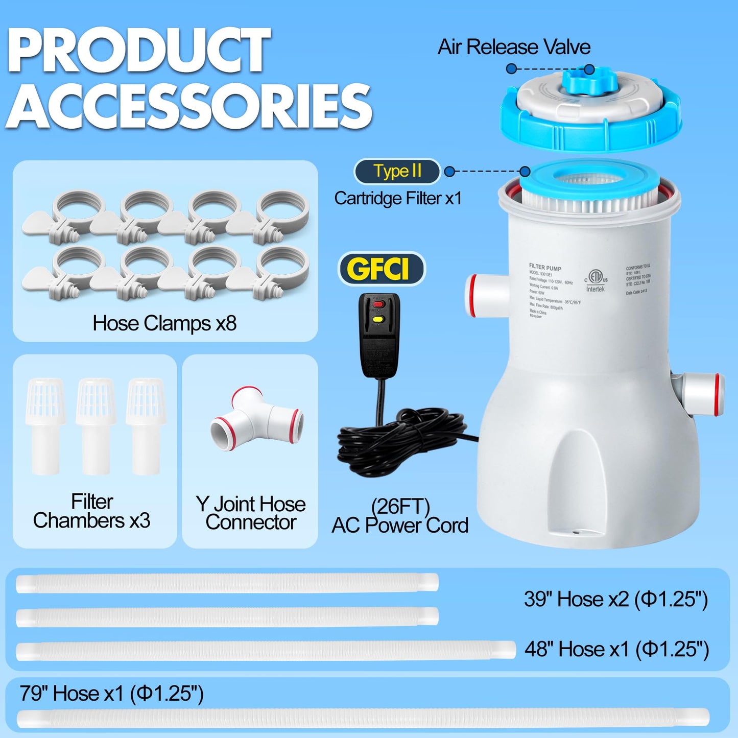 LuxBlue 800 GPH Above Ground Pool Filter Pump, Energy-Saving Pool Cartridge Filter Pump | Dual Action: Accelerate Water Flow & Capture Debris Quickly - Improve Water Clarity | Easy to Setup & Maintain