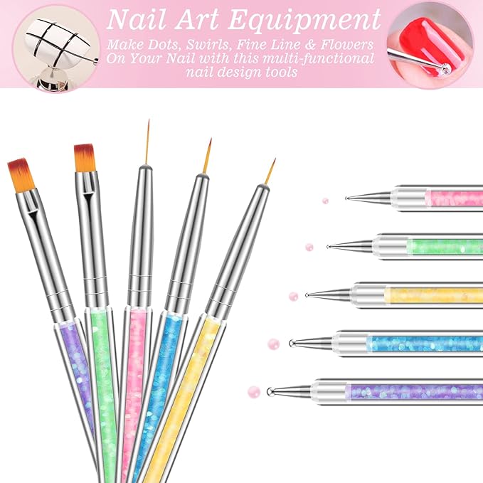 6 Pcs in 1 Set Resin Nail Art Palette with 5 Nail Brushes, Nail Tech Supplies Tools Nail Polish Mixing Palette Double-Ended Dotting Pen for Nail Art