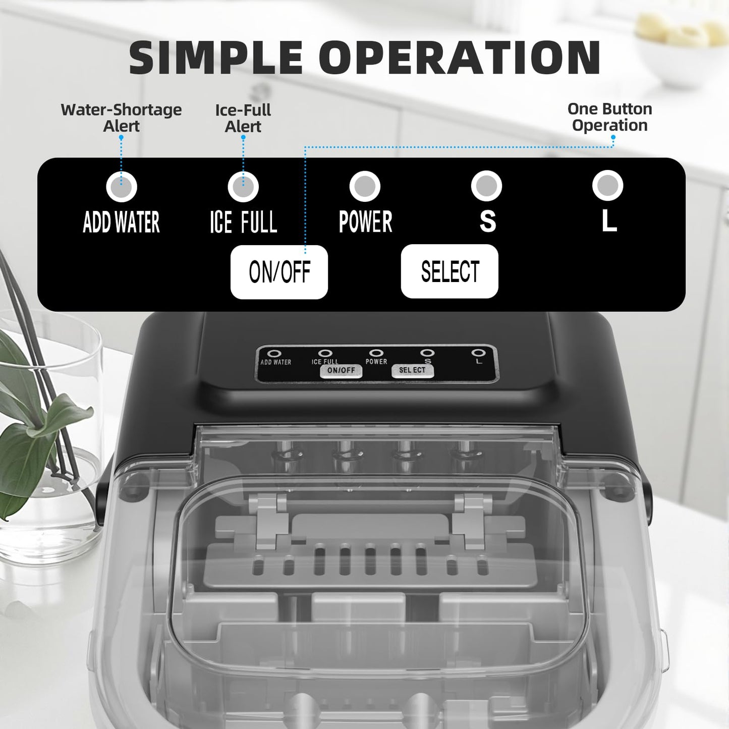 Antarctic Star Countertop Ice Maker Machine, 8 Cubes in 6 Mins, 26.5 lbs/Day, Self-Cleaning, 2 Sizes, Ultra-Quiet for Home/Kitchen/Camping/RV Black