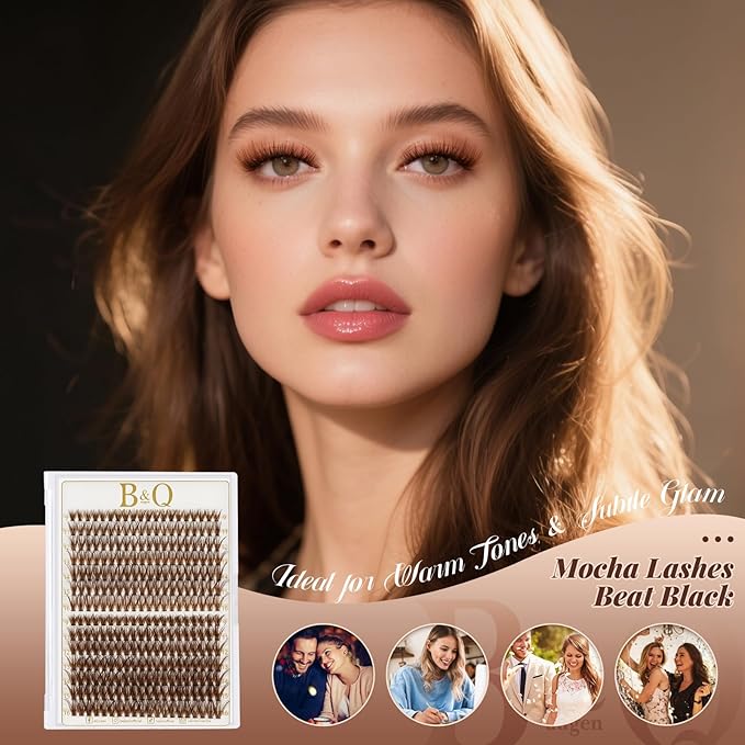 B&Q Mocha Brown Lash Clusters | 280 Pcs Brown Wispy & Natural Eyelash Clusters for Beginner DIY, Complete Lash Extension with Beauty, Fake Eyelashes for Natural Look（40D+50D 9-16mm)