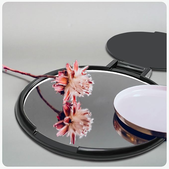 Tenalleys Mini Round Folding Mirror Portable Pocket Mirror Makeup Mirror for Purse Travel Makeup Mirror for Women Girls Daily Use (20 Pcs Black)