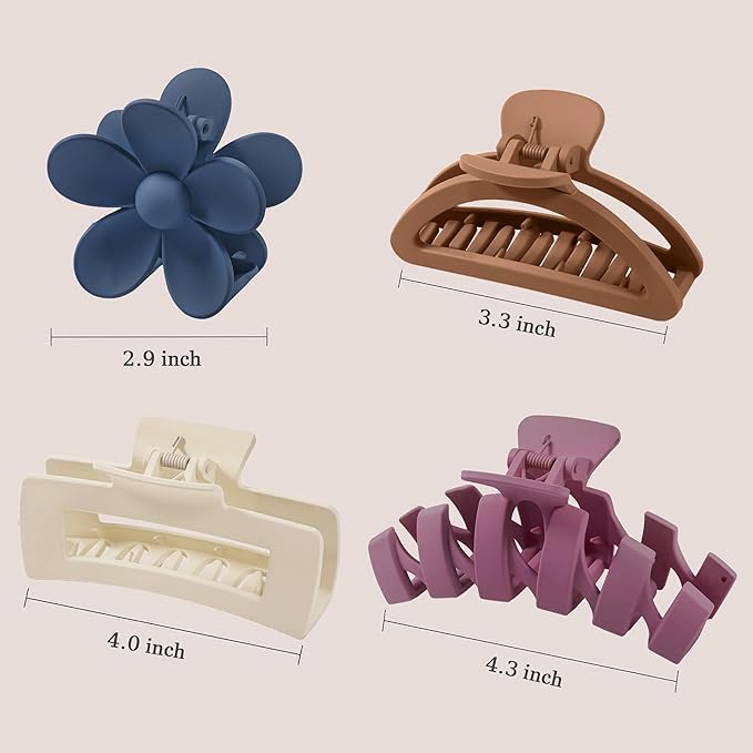 8PCS Hair Clips for Women, Flower Claw Clips for Thick Hair, Non-Slip Hair Accessories with Multi-Styles, Neutral Colors Hair Claw Clips and Variety Pack, Ideal for Girls