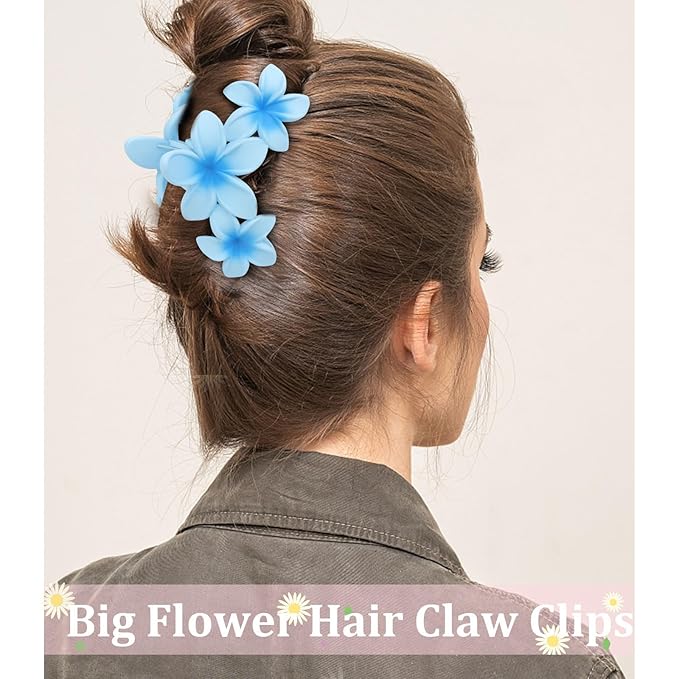Ondder 4 Pcs Big Flower Hair Clips for Women - Large Matte Claw Clips for Thick Hair, Non-Slip Strong Hold Jaw Clips - Hair Accessories for Women and Girls