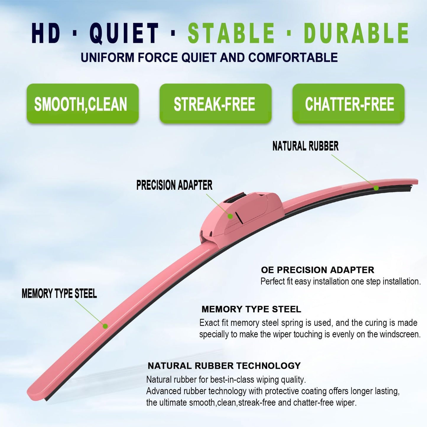 OEM QUALITY 13" + 13" PARRATI Premium All-Season Pink Windshield Wiper Blades (Set of 2)