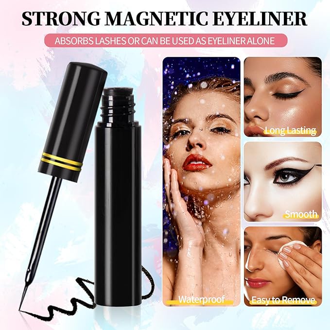 Magnetic Eyelashes Natural Look, 12 Pairs Magnetic Lashes No Glue, Reusable False Eyelashes with Tweezers