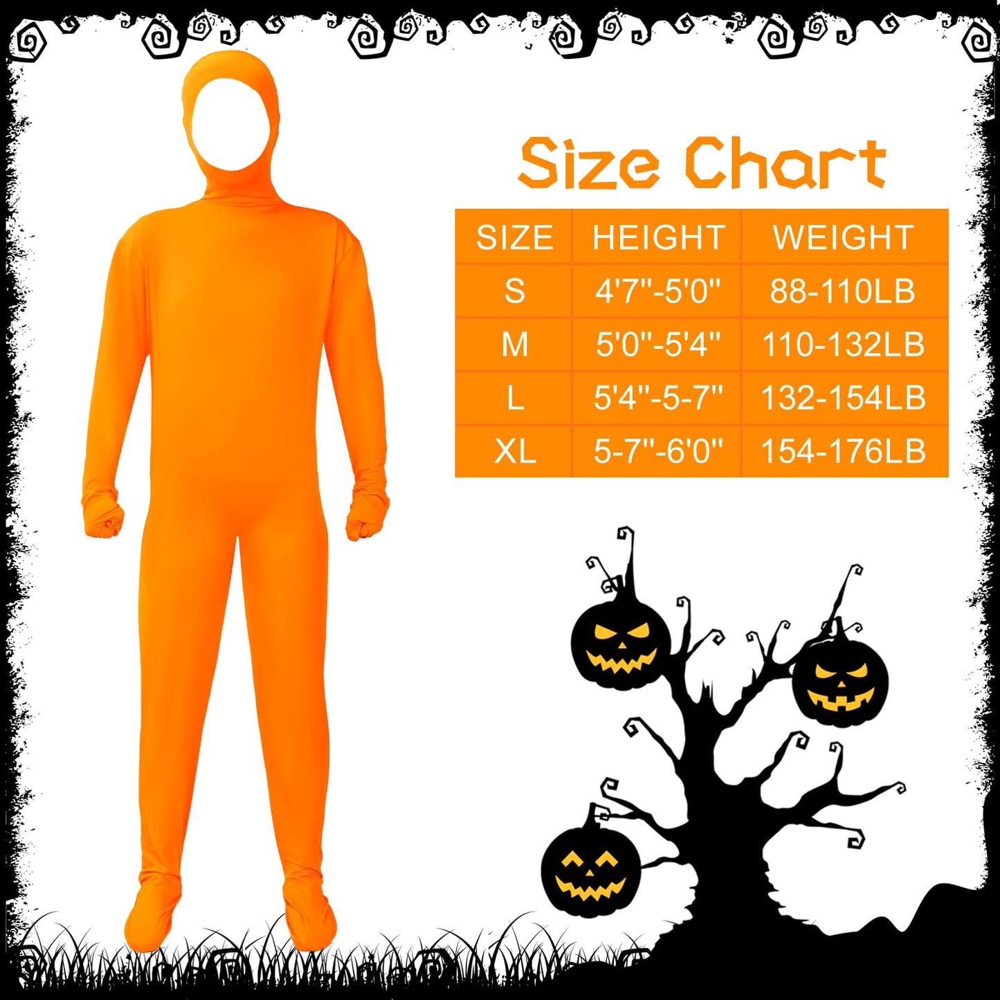 HIYZI Orange Costume Yellow Mustache and Eyebrows Halloween Costume Orange Jumpsuit for Halloween Christmas Festival Party Cosplay Men Women (S)