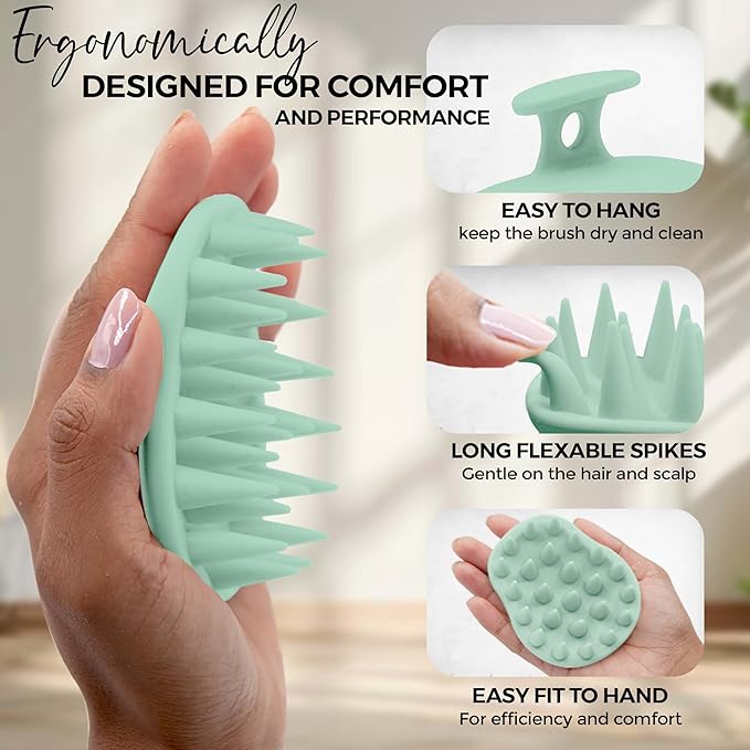Fiora Naturals Scalp Massager Shampoo Brush - Silicon Scalp Scrubber & Exfoliator for Dandruff Removal and Hair Growth, Brush for Wet & Dry Hair, for Men, Women, Kids - BPA Free
