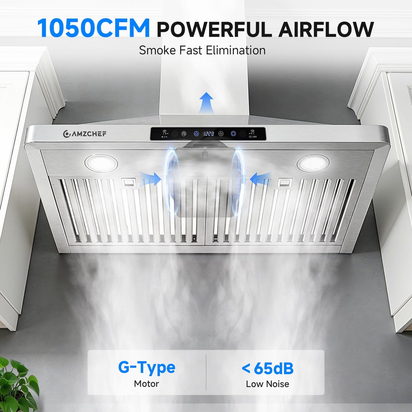 AMZCHEF Wall Mount Range Hood 30 inch: 1050 CFM Stainless Steel Kitchen Stove Vent Hood with 3 Speed Exhaust Fan, Touch/Remote/Gesture Control Kitchen Exhaust Fan with Dishwasher-Safe Baffle Filters